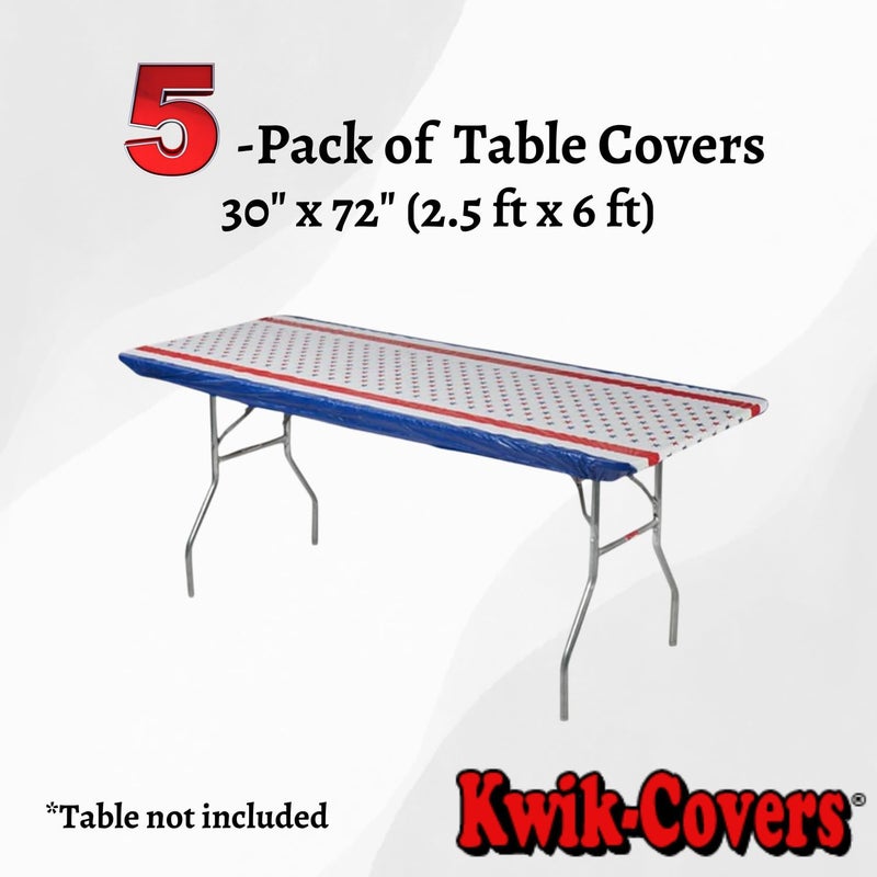 Kwik-Covers 6' Rectangle Plastic Table Covers 30" x 72", Bundle of 5 (Patriotic) - Image 2